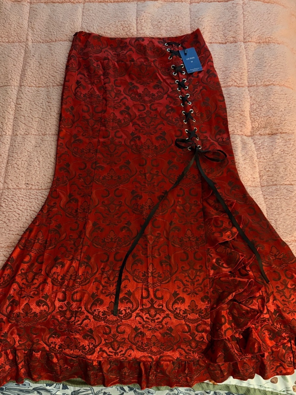 Deep Red Brocade Skirt